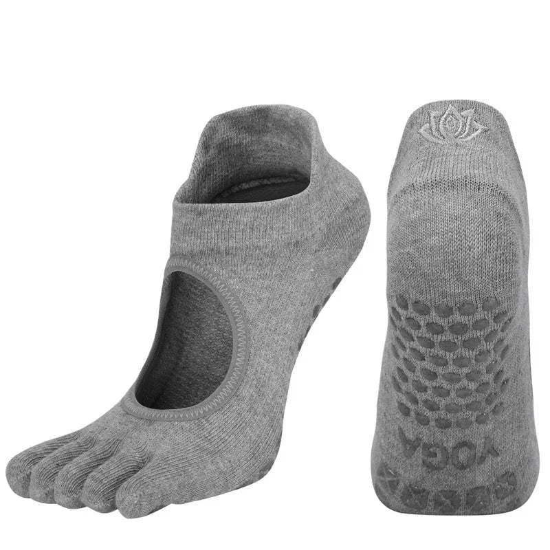 Ladies Breathable Yoga Socks with Grips Non - Slip Five Finger Pilates Socks for Women Backless Ballet Dance Fitness Toe Socks - Clothesfassion.store