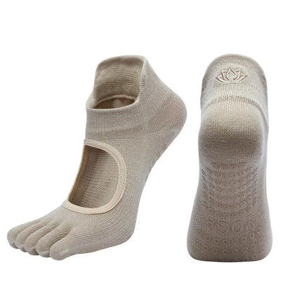 Ladies Breathable Yoga Socks with Grips Non - Slip Five Finger Pilates Socks for Women Backless Ballet Dance Fitness Toe Socks - Clothesfassion.store