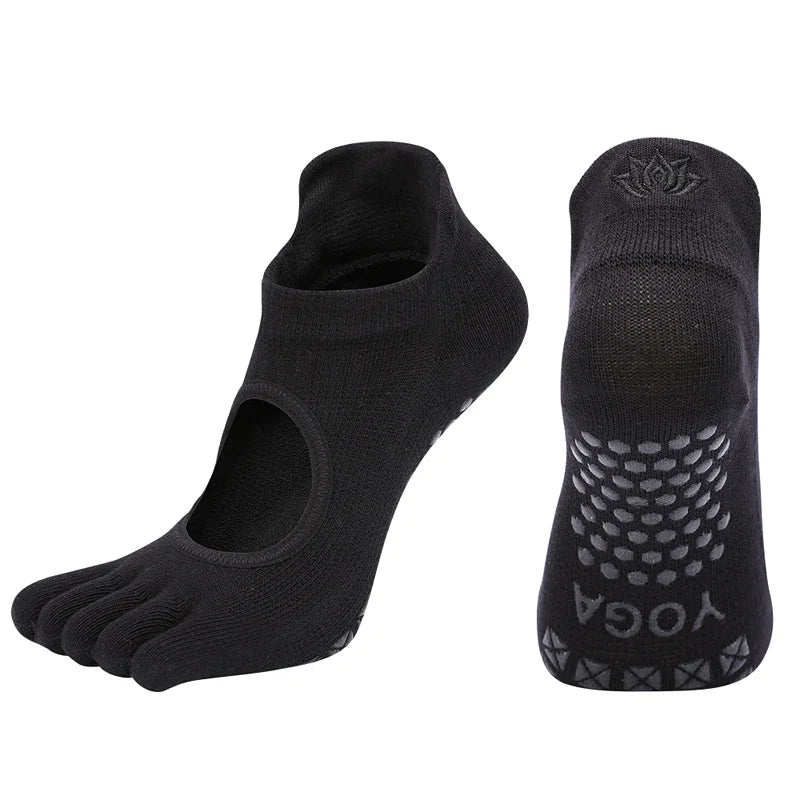 Ladies Breathable Yoga Socks with Grips Non - Slip Five Finger Pilates Socks for Women Backless Ballet Dance Fitness Toe Socks - Clothesfassion.store