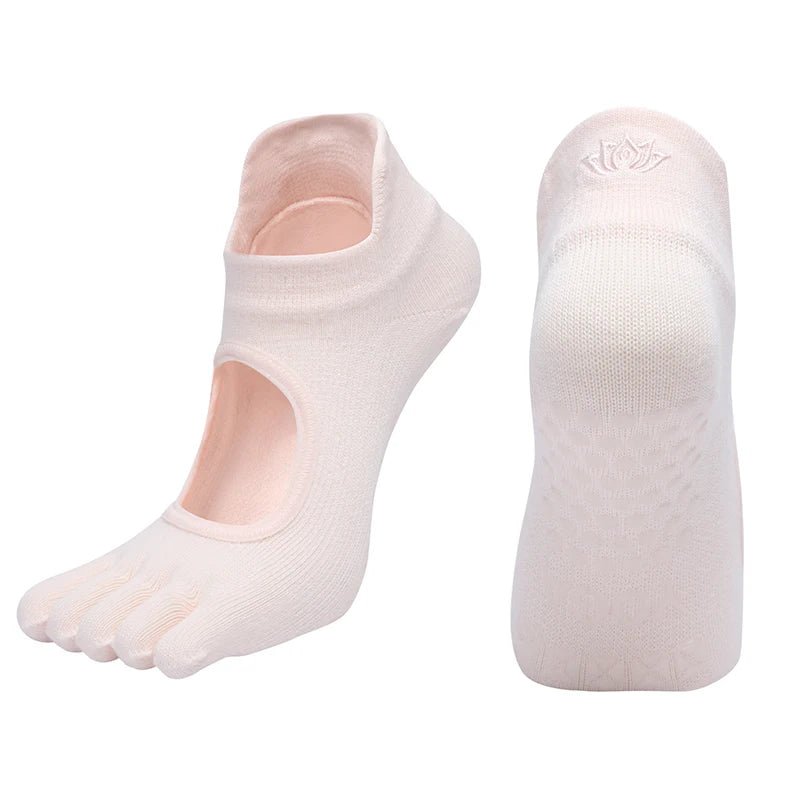 Ladies Breathable Yoga Socks with Grips Non - Slip Five Finger Pilates Socks for Women Backless Ballet Dance Fitness Toe Socks - Clothesfassion.store