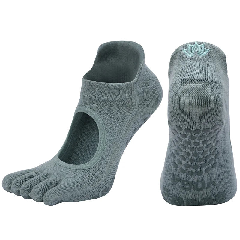 Ladies Breathable Yoga Socks with Grips Non - Slip Five Finger Pilates Socks for Women Backless Ballet Dance Fitness Toe Socks - Clothesfassion.store