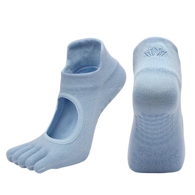 Ladies Breathable Yoga Socks with Grips Non - Slip Five Finger Pilates Socks for Women Backless Ballet Dance Fitness Toe Socks - Clothesfassion.store
