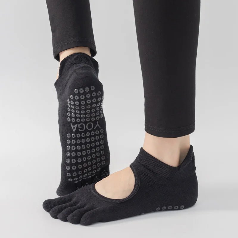 Ladies Breathable Yoga Socks with Grips Non - Slip Five Finger Pilates Socks for Women Backless Ballet Dance Fitness Toe Socks - Clothesfassion.store