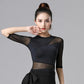 Ladies Dance Tops For Women Ballroom Latin Yoga Crop Tops Shirt Adult Female Sexy Mesh Mid - sleeve Blouse Dance New Black Clothes - Clothesfassion.store