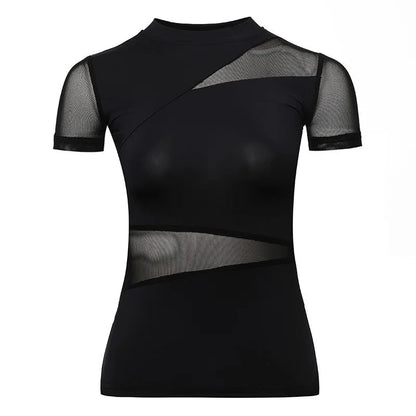 Ladies Dance Tops For Women Ballroom Latin Yoga Crop Tops Shirt Adult Female Sexy Mesh Mid - sleeve Blouse Dance New Black Clothes - Clothesfassion.store