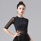 Ladies Dance Tops For Women Ballroom Latin Yoga Crop Tops Shirt Adult Female Sexy Mesh Mid - sleeve Blouse Dance New Black Clothes - Clothesfassion.store