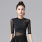 Ladies Dance Tops For Women Ballroom Latin Yoga Crop Tops Shirt Adult Female Sexy Mesh Mid - sleeve Blouse Dance New Black Clothes - Clothesfassion.store