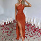 Ladies' High Split Pleated Cocktail Wedding Party Dress High - end Sexy Tight One Shoulder Satin Prom Dress Bridesmaid Clothes - Clothesfassion.store