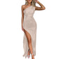 Ladies' High Split Pleated Cocktail Wedding Party Dress High - end Sexy Tight One Shoulder Satin Prom Dress Bridesmaid Clothes - Clothesfassion.store