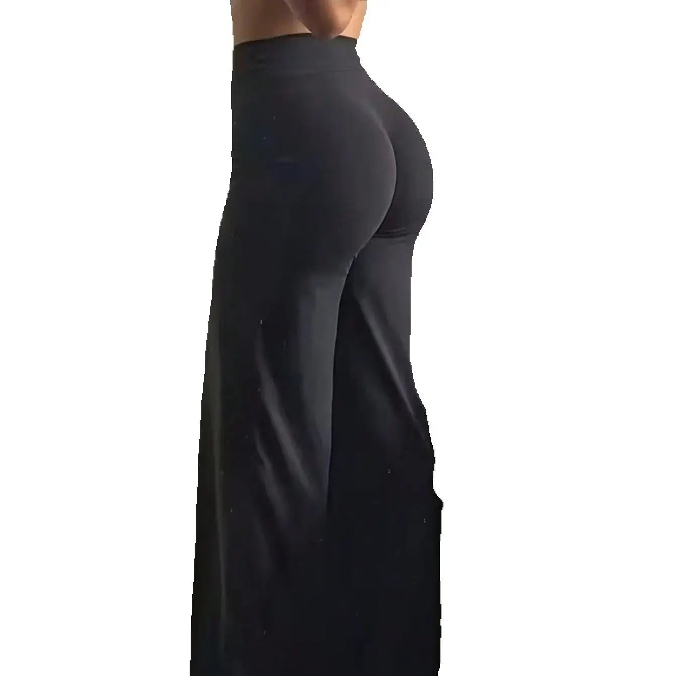 Ladies' high waisted elastic fabric elastic waistband solid color wide leg yoga pants pants, suitable for outdoor fitness - Clothesfassion.store