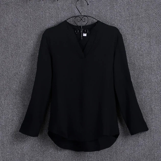 Large size 5XL blouse long - sleeved V - neck elegant ladies chiffon shirt top fashion office work shirt - Clothesfassion.store
