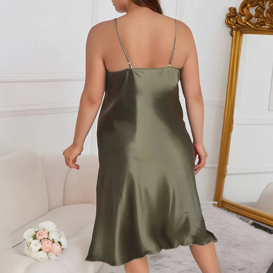 Large Size 5XL Female Nightgown Sexy Spaghetti Strap Nightdress Lingerie Summer New Satin Chemise Sleepwear Rayon Home Wear - Clothesfassion.store