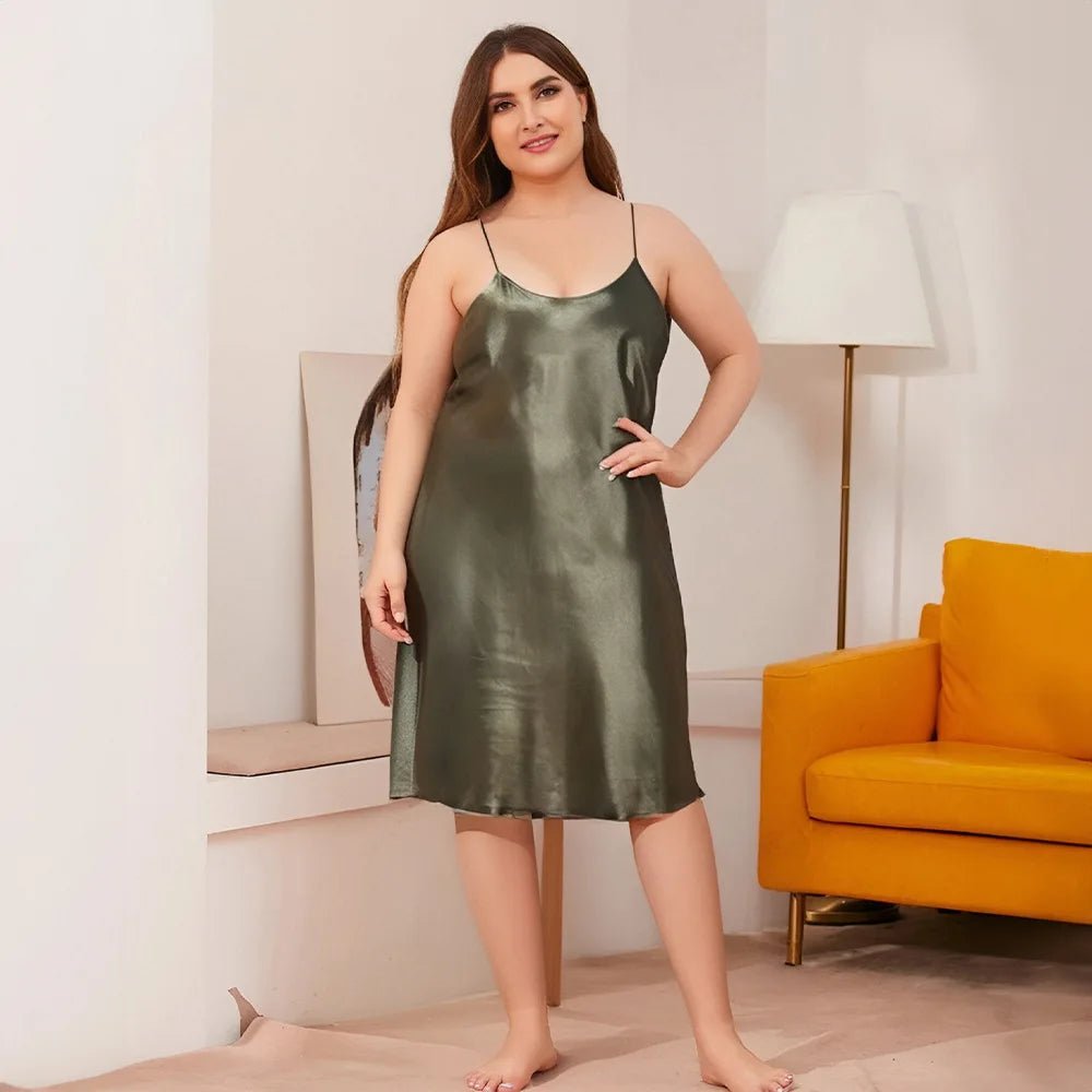 Large Size 5XL Female Nightgown Sexy Spaghetti Strap Nightdress Lingerie Summer New Satin Chemise Sleepwear Rayon Home Wear - Clothesfassion.store