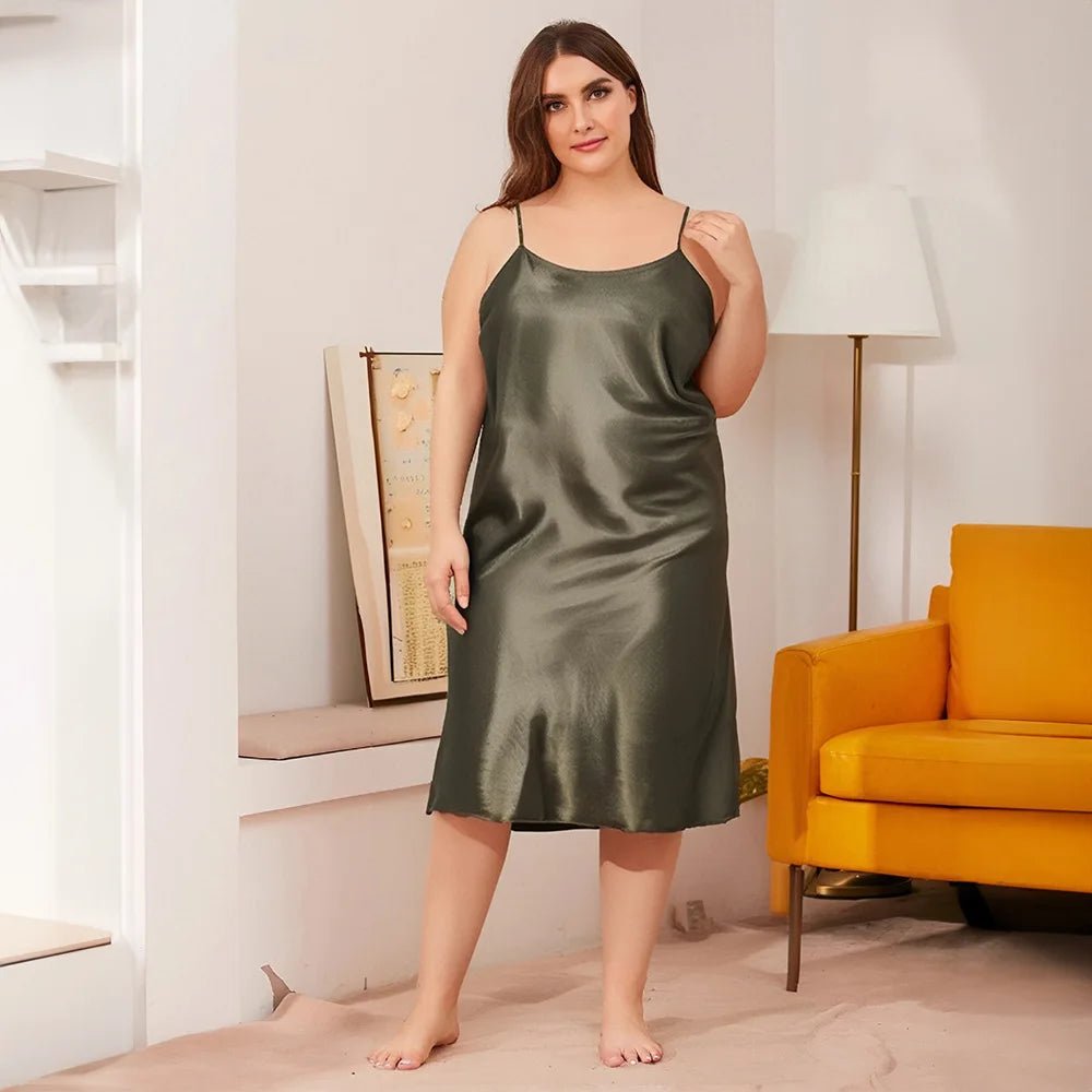 Large Size 5XL Female Nightgown Sexy Spaghetti Strap Nightdress Lingerie Summer New Satin Chemise Sleepwear Rayon Home Wear - Clothesfassion.store