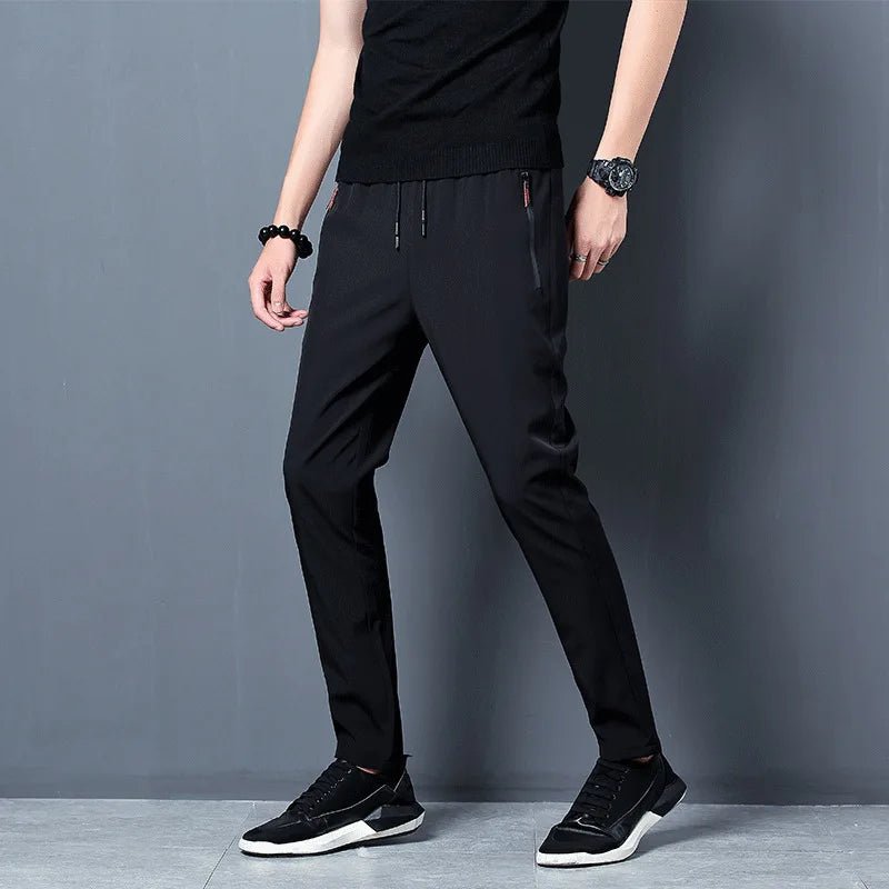 Large Size Men's Summer Pants Big Size Ice Silk Stretch Breathable Straight Leg Pants 6XL Quick Dry Elastic Band Black Trousers - Clothesfassion.store