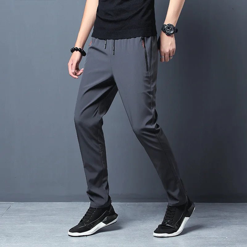 Large Size Men's Summer Pants Big Size Ice Silk Stretch Breathable Straight Leg Pants 6XL Quick Dry Elastic Band Black Trousers - Clothesfassion.store