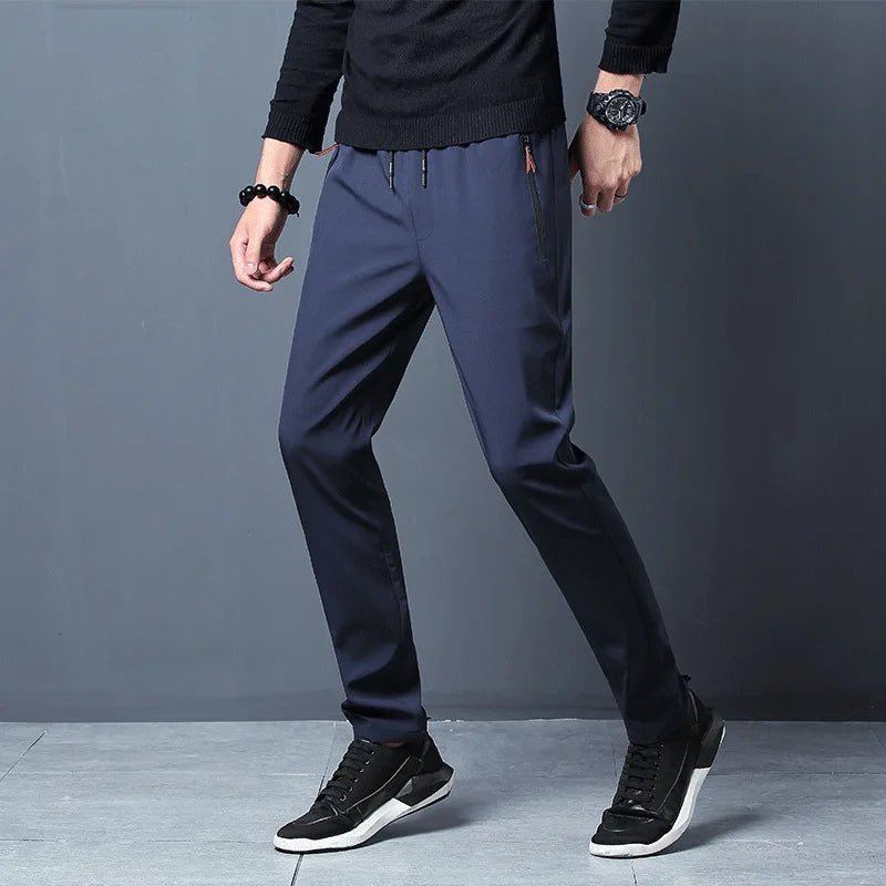 Large Size Men's Summer Pants Big Size Ice Silk Stretch Breathable Straight Leg Pants 6XL Quick Dry Elastic Band Black Trousers - Clothesfassion.store