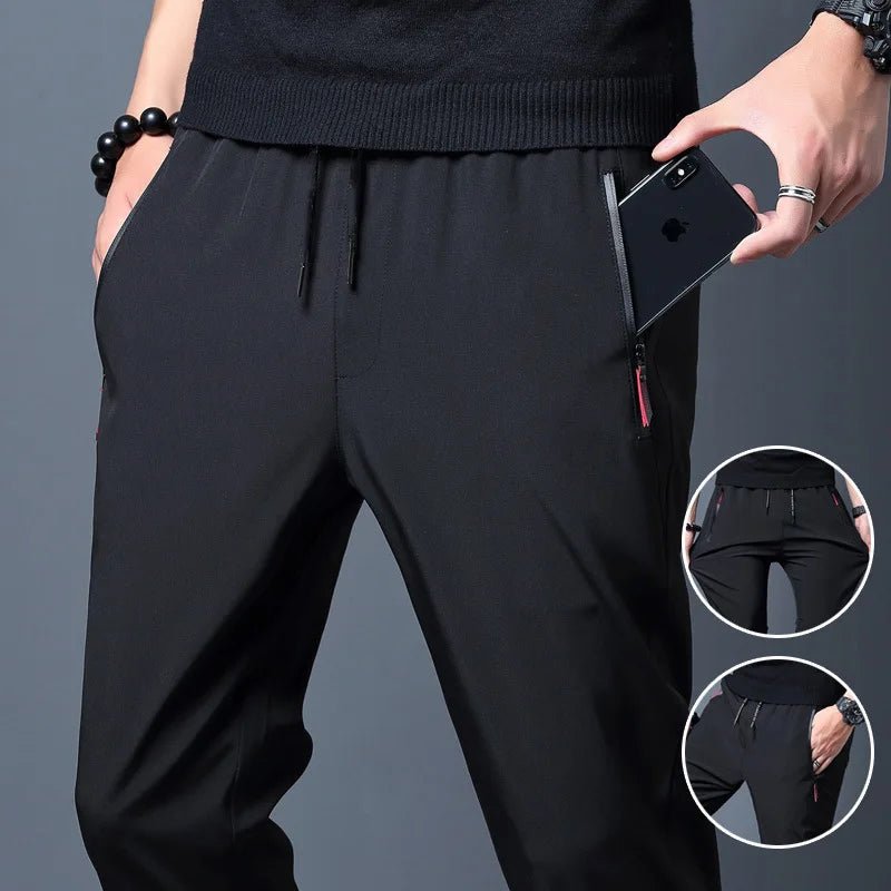 Large Size Men's Summer Pants Big Size Ice Silk Stretch Breathable Straight Leg Pants 6XL Quick Dry Elastic Band Black Trousers - Clothesfassion.store