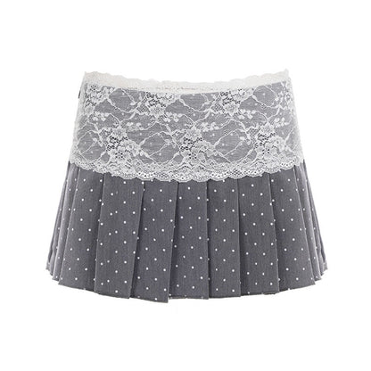 Low - rise Pleated Skirt With Lace Trim And Panel Design To Prevent Wardrobe Malfunctions - Clothesfassion.store