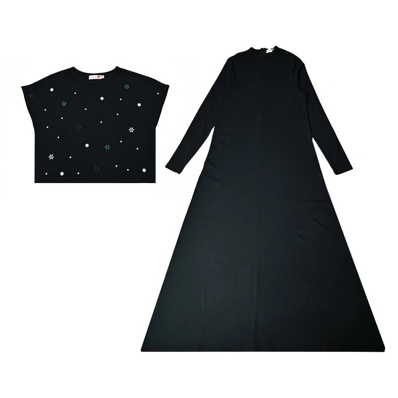 Maxi dress women long sleeve lady dresses flowers and pearls top causual dress round neck black modal ribbed top sizes XS - XXXL - Clothesfassion.store