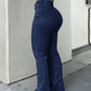 Men Jeans Boot Cut Solid Jean Wide Leg Denim Pant Distressed Washed Full Ankle Length Pockets Zipper Fly High Waist Basics - Clothesfassion.store