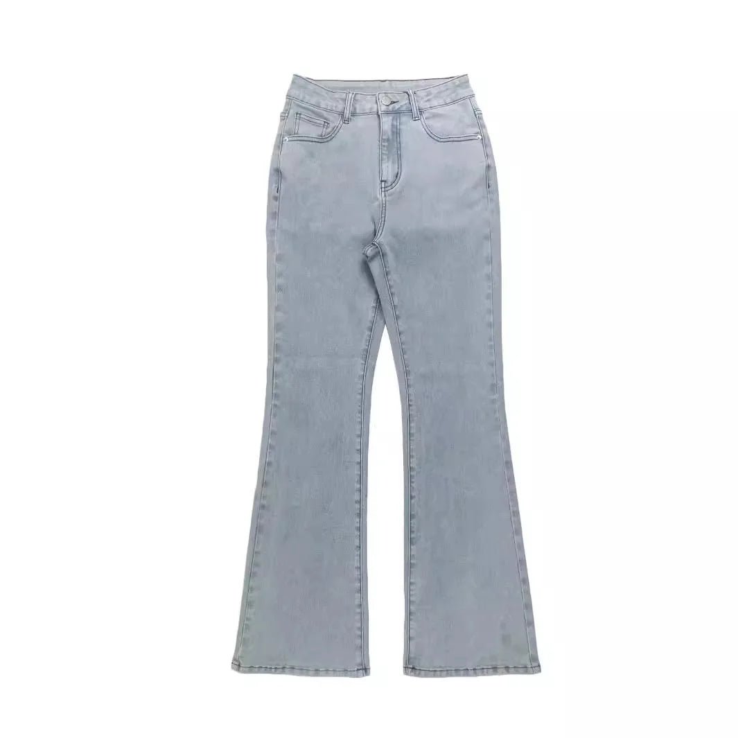 Men Jeans Boot Cut Solid Jean Wide Leg Denim Pant Distressed Washed Full Ankle Length Pockets Zipper Fly High Waist Basics - Clothesfassion.store