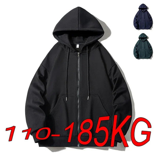 Men Plus Size 6XL 7XL Zip Up Hoodies Large Man Autumn Winter Hoodie Sweatshirt Jacket Big and Tall Mens Clothes - Clothesfassion.store