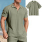 Men s Casual Short Sleeve Linen Shirt with Lapel Collar and Button Detail - Lightweight Summer Top for a Stylish Look - Clothesfassion.store