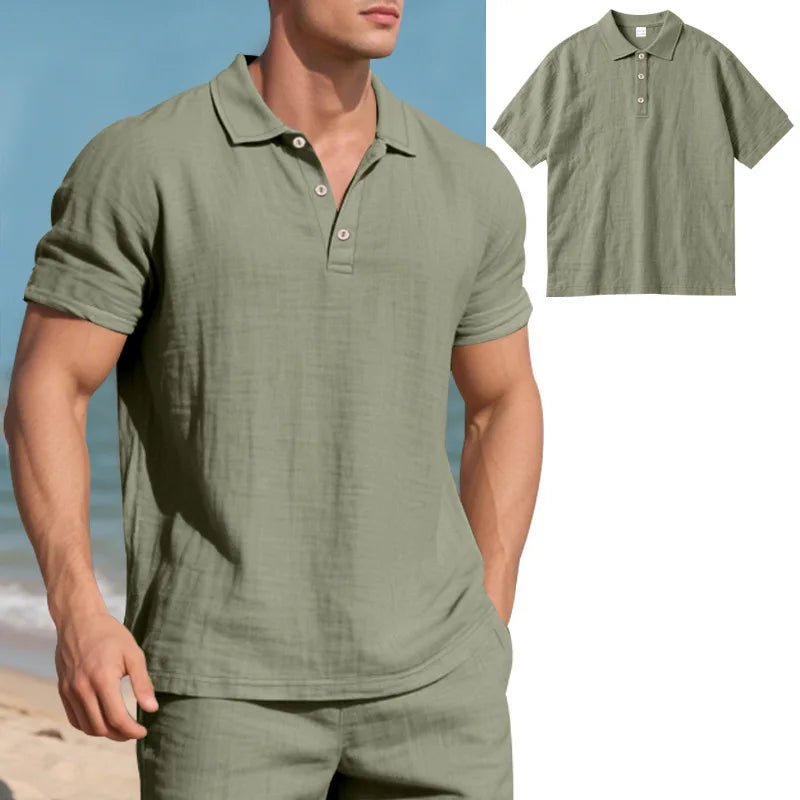 Men s Casual Short Sleeve Linen Shirt with Lapel Collar and Button Detail - Lightweight Summer Top for a Stylish Look - Clothesfassion.store