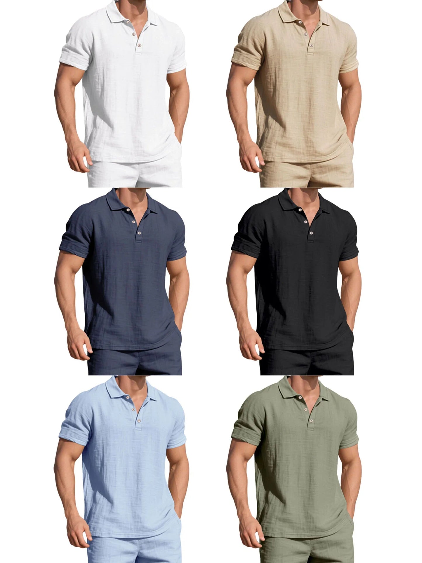 Men s Casual Short Sleeve Linen Shirt with Lapel Collar and Button Detail - Lightweight Summer Top for a Stylish Look - Clothesfassion.store