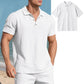 Men s Casual Short Sleeve Linen Shirt with Lapel Collar and Button Detail - Lightweight Summer Top for a Stylish Look - Clothesfassion.store