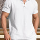 Men s Casual Short Sleeve Linen Shirt with Lapel Collar and Button Detail - Lightweight Summer Top for a Stylish Look - Clothesfassion.store