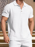 Men s Casual Short Sleeve Linen Shirt with Lapel Collar and Button Detail - Lightweight Summer Top for a Stylish Look - Clothesfassion.store