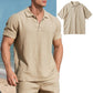 Men s Casual Short Sleeve Linen Shirt with Lapel Collar and Button Detail - Lightweight Summer Top for a Stylish Look - Clothesfassion.store