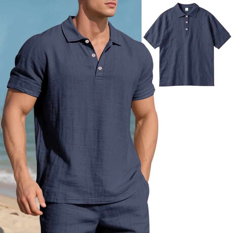 Men s Casual Short Sleeve Linen Shirt with Lapel Collar and Button Detail - Lightweight Summer Top for a Stylish Look - Clothesfassion.store