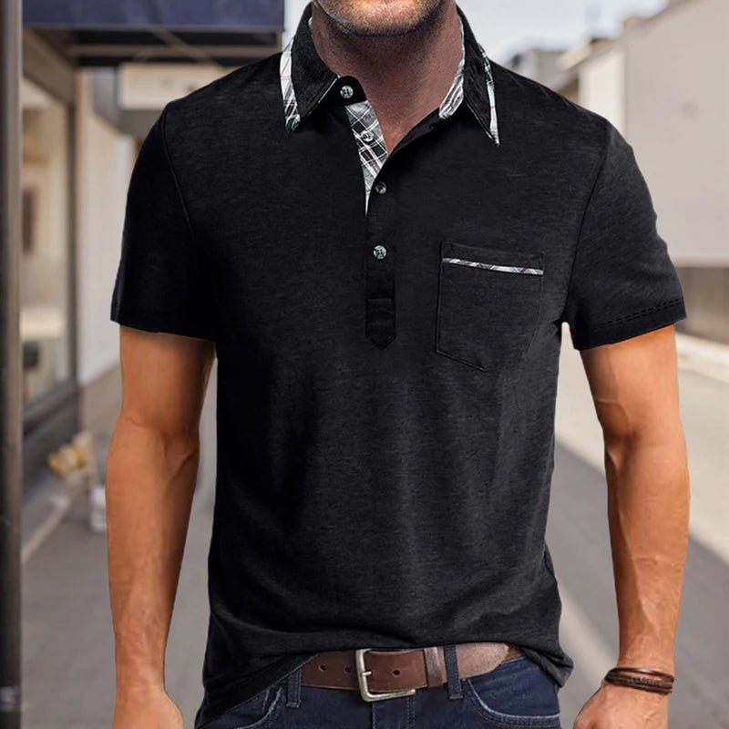 Men s Casual Short Sleeve Shirt Regular Fit Plaid Trim Half Button - up Lapel Neck Top Summer Clothing Collection - Clothesfassion.store