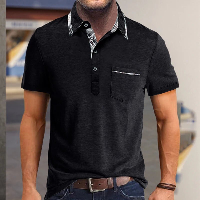 Men s Casual Short Sleeve Shirt Regular Fit Plaid Trim Half Button - up Lapel Neck Top Summer Clothing Collection - Clothesfassion.store