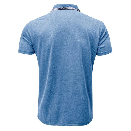 Men s Casual Short Sleeve Shirt Regular Fit Plaid Trim Half Button - up Lapel Neck Top Summer Clothing Collection - Clothesfassion.store