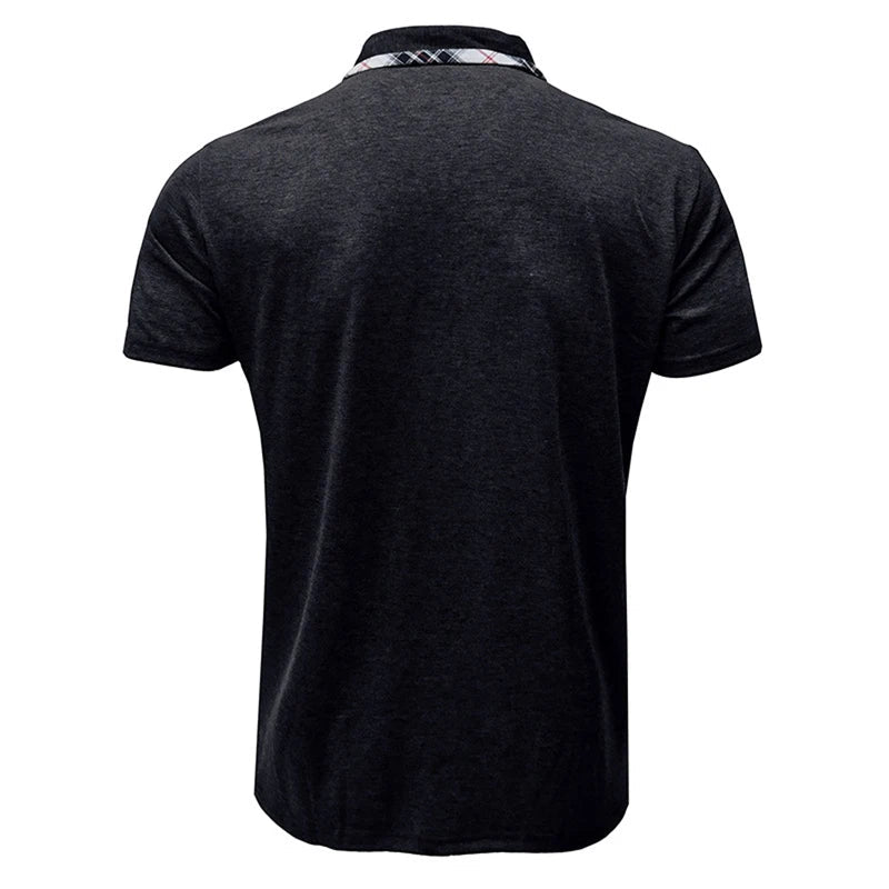 Men s Casual Short Sleeve Shirt Regular Fit Plaid Trim Half Button - up Lapel Neck Top Summer Clothing Collection - Clothesfassion.store