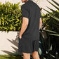 Men s Casual Two Piece Linen Outfit with Short Sleeve Button - up Shirt and Elastic Waist Shorts in Solid Color - Clothesfassion.store