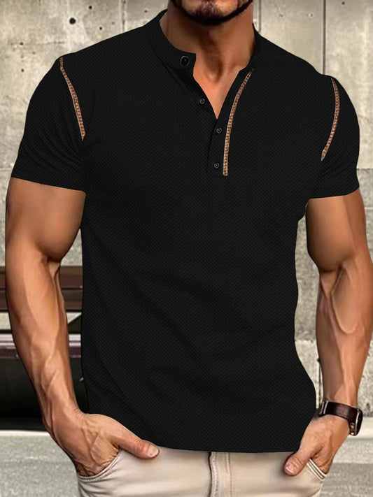 Men s Fit Henley Short Sleeve T-Shirt with Contrast Stitching Casual Summer Top for Streetwear Style - Clothesfassion.store