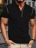 Men s Fit Henley Short Sleeve T-Shirt with Contrast Stitching Casual Summer Top for Streetwear Style - Clothesfassion.store