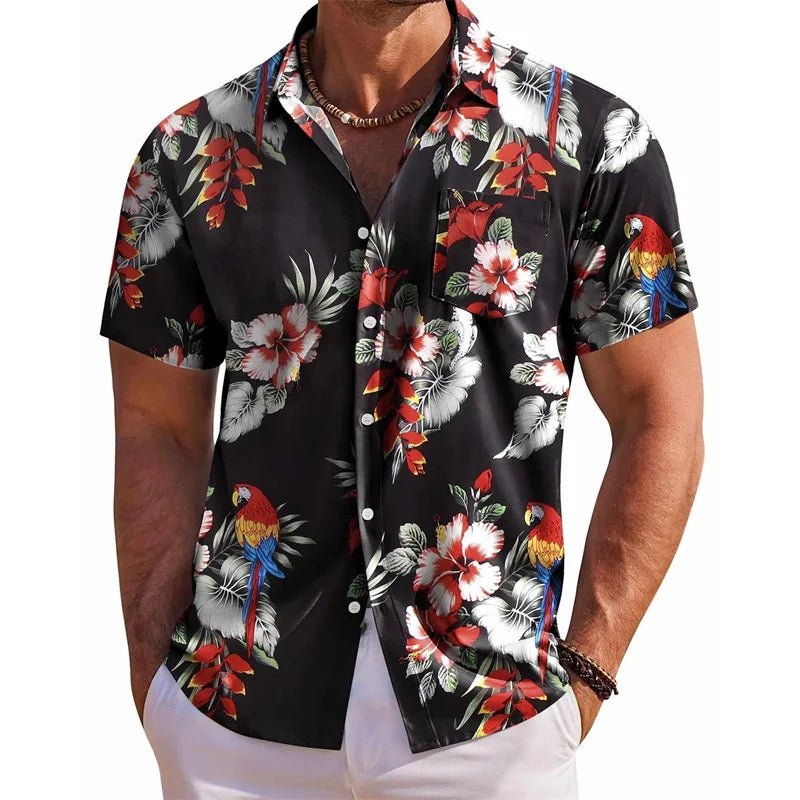 Men s Floral Print Short Sleeve Button Down Shirt with Chest Pocket for Casual Wear and Summer Outings Perfect for Beach and - Clothesfassion.store