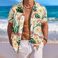 Men s Floral Print Short Sleeve Button Down Shirt with Chest Pocket for Casual Wear and Summer Outings Perfect for Beach and - Clothesfassion.store