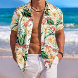 Men s Floral Print Short Sleeve Button Down Shirt with Chest Pocket for Casual Wear and Summer Outings Perfect for Beach and - Clothesfassion.store