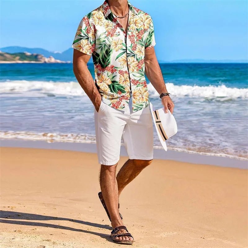 Men s Floral Print Short Sleeve Button Down Shirt with Chest Pocket for Casual Wear and Summer Outings Perfect for Beach and - Clothesfassion.store