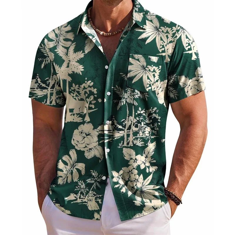 Men s Floral Print Short Sleeve Button Down Shirt with Chest Pocket for Casual Wear and Summer Outings Perfect for Beach and - Clothesfassion.store