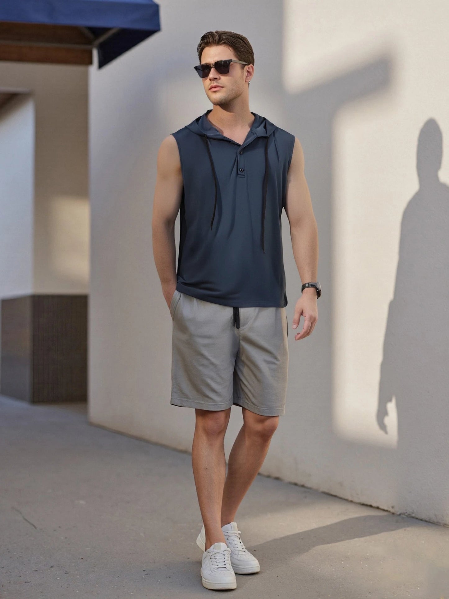 Men s Sleeveless Hooded Tank Tops Solid Color Workout T-Shirt Gym Fitness Training Vest Casual Streetwear Running Top - Clothesfassion.store