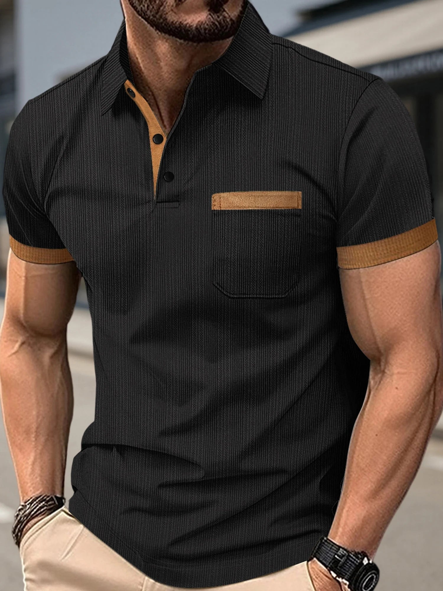 Men s Summer Lapel T-Shirt with Stylish Contrast Colors and Short Sleeves - Perfect for Beach Vacations and Streetwear Fashion - Clothesfassion.store