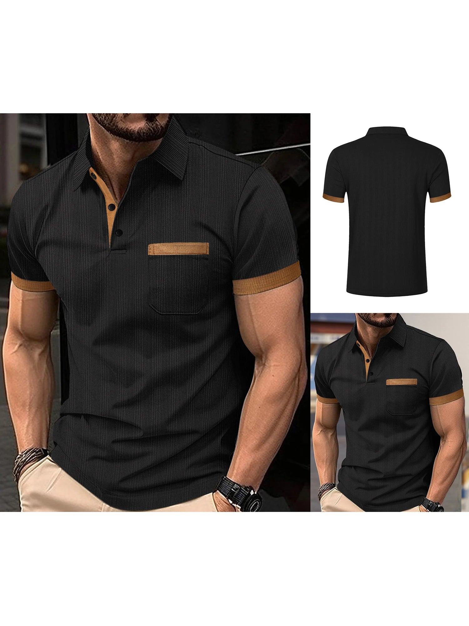 Men s Summer Lapel T-Shirt with Stylish Contrast Colors and Short Sleeves - Perfect for Beach Vacations and Streetwear Fashion - Clothesfassion.store